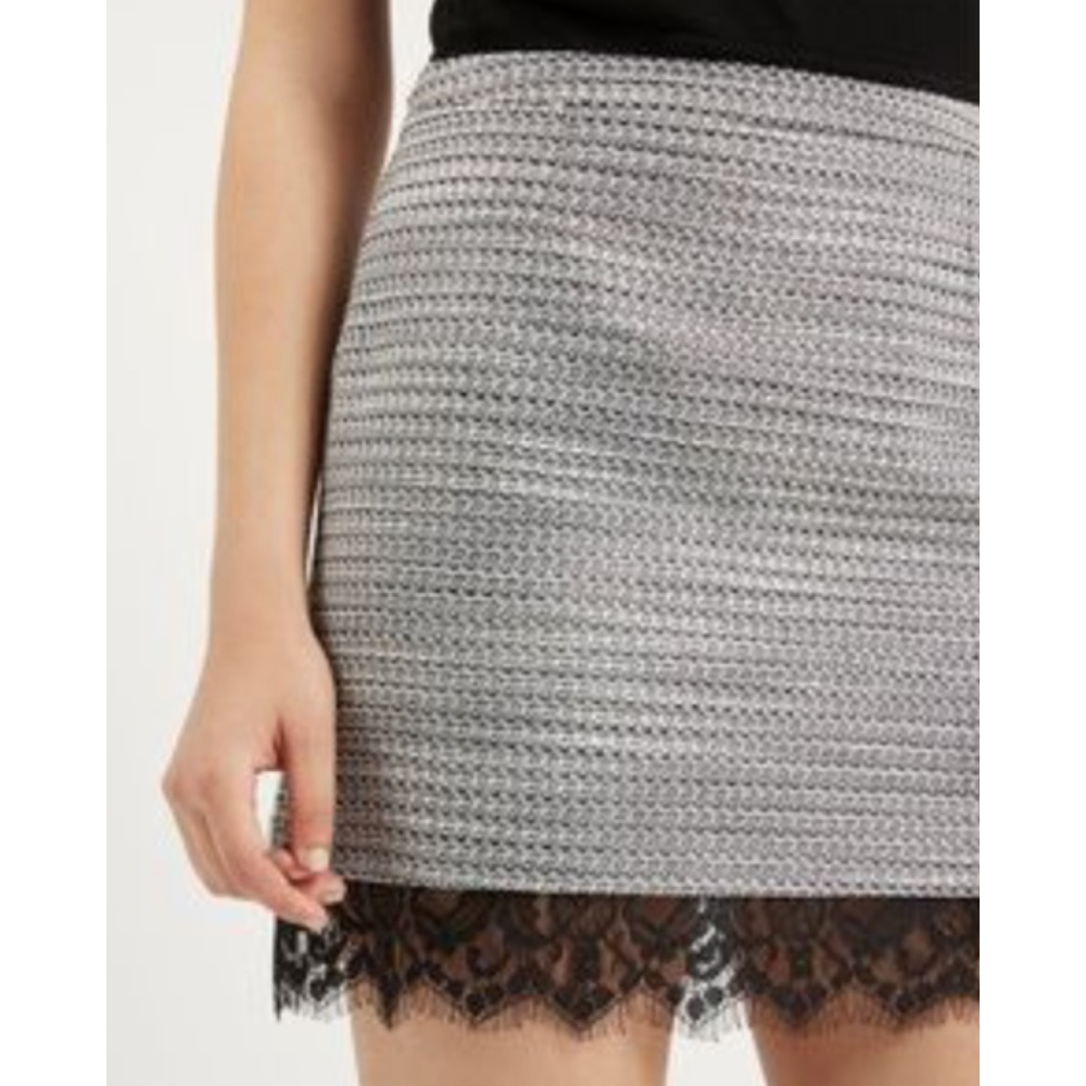 NWT Top Shop Lace Hem Mini Skirt Black White Sexy Secretary XS $68